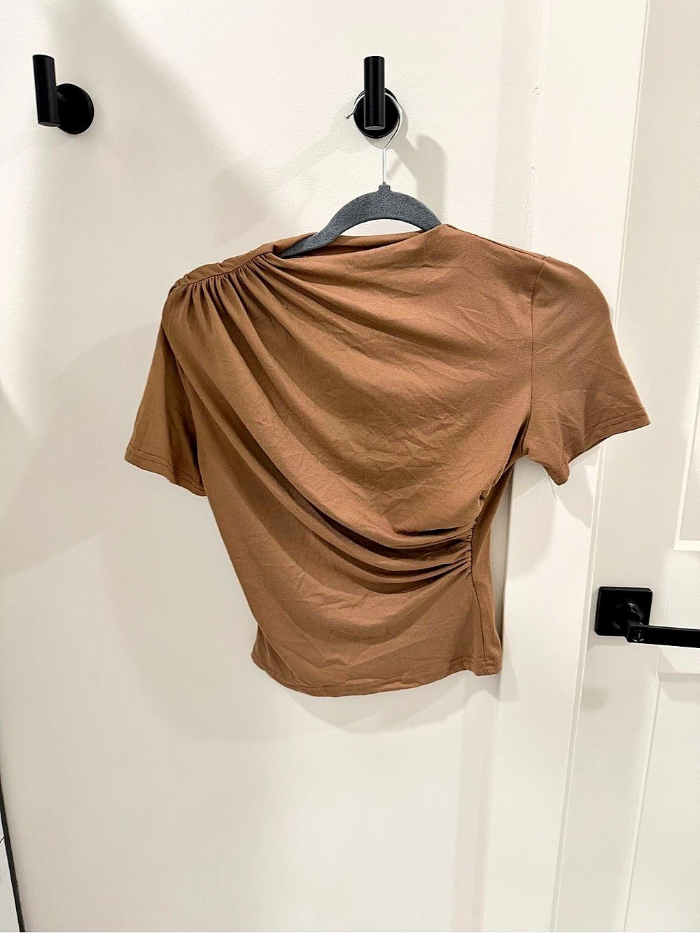 Draped Short Sleeve Top in Brown